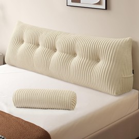 Z-hom Large Wedge Pillow Headboard, Queen Triangular Headboard Pillow, Reading Pillow Bed with a Roll Pillow for Bed Sitting Up Sleeping, Backrest Cushion Headboard Gap Pillow for Back, Beige Cream