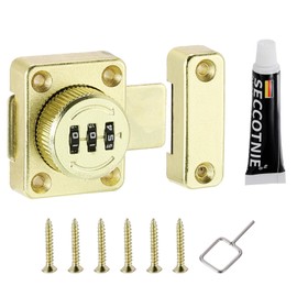 PATIKIL Cabinet Password Latch, Zinc Alloy Keyless Combination Lock 3-Digit Password Cabinet Safety Lock with Glue for Cabinet Drawer Cupboard, Gold