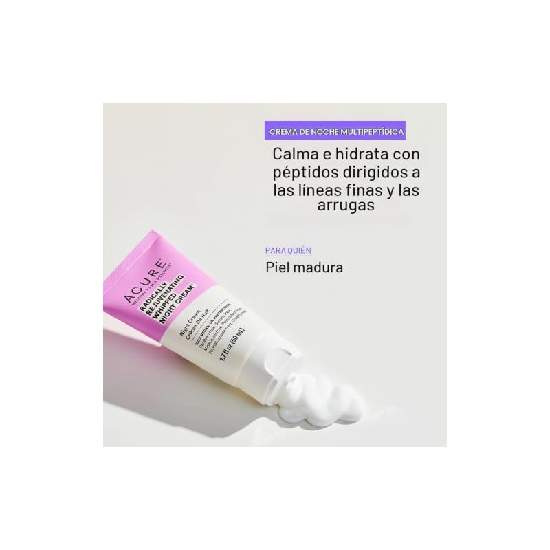 Acure | Crema nocturna rejuvenecedora para atenuar arrugas | Con