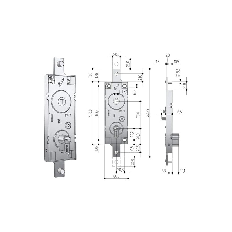 Swing lock / garage cylinder Euro profile 70 mm center
