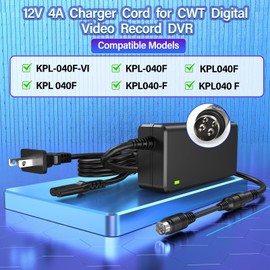HIENADTOR 4-Pin 12V 4A AC DC Adapter Charger for CWT KPL-040F KPL040F KPL-040F-VI Channel Well Technology Digital Video Record DVR DC12V 3.3A 12.0V 3330mA 40W Power Cord Supply Charging Plug Cable
