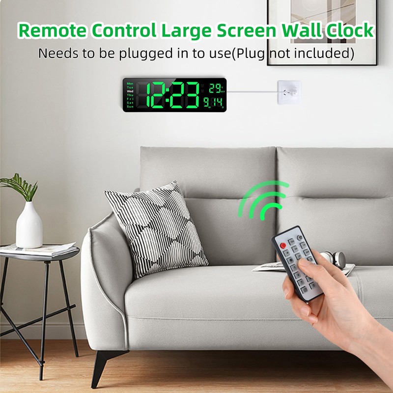 AnExer 13'' Digital Wall Clock Large Display, Big LED/Dual Alarm/Auto