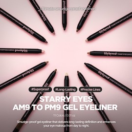 lilybyred Starry Eyes Am9 to Pm9 Gel Eyeliner | Korean Gel Eyeliner, Intense Color Payoff, Creamy Formula, Easy Blending, Built-in Sharpener, Smudge-Proof, Long-Lasting, 0.017 oz. (02 Glam Mocha)