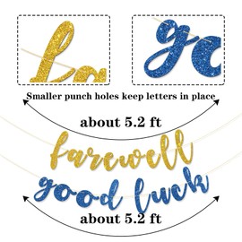Farewell Good Luck Banner - Graduation Theme - Retirement Party Supplies - Going Away - Job Change Party Decorations - Gold Blue Glitter