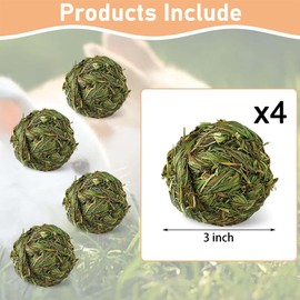 ZONGHUN Bunny Grass Toy 4 Pcs Natural Timothy Grass Guinea Pig Toys Rabbit Chew Toys Hamster Ball timothy hay for Rabbits Hamster Guinea Pigs Gerbils