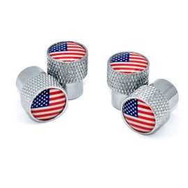 USA Universal Valve Stem Caps - Shiny Chrome Knurling