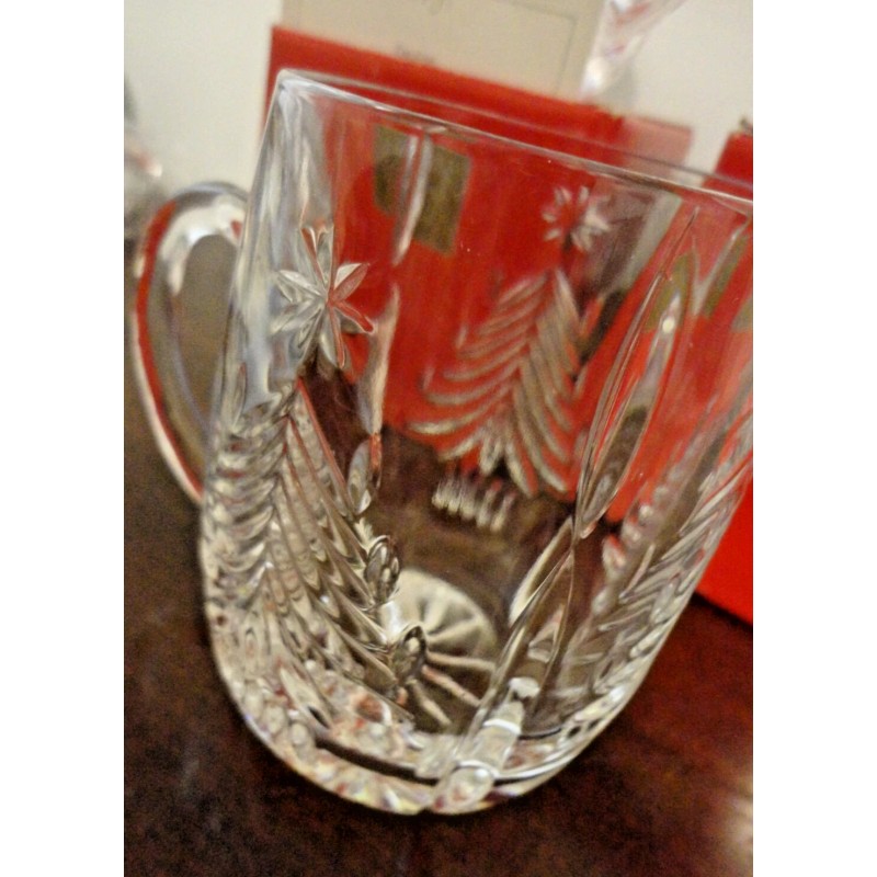 MIKASA CHRISTMAS TREE LEAD CRYSTAL SET OF 2 COFFEE TEA
