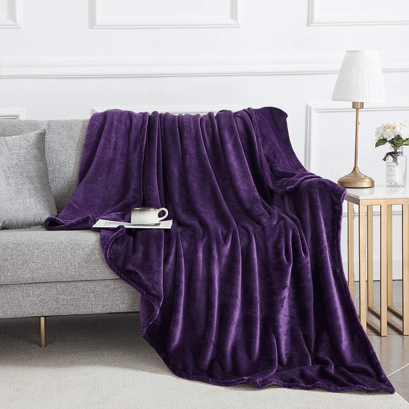 MOONLIGHT20015 Fleece Blanket Throws for Sofas - 400 GSM Purple