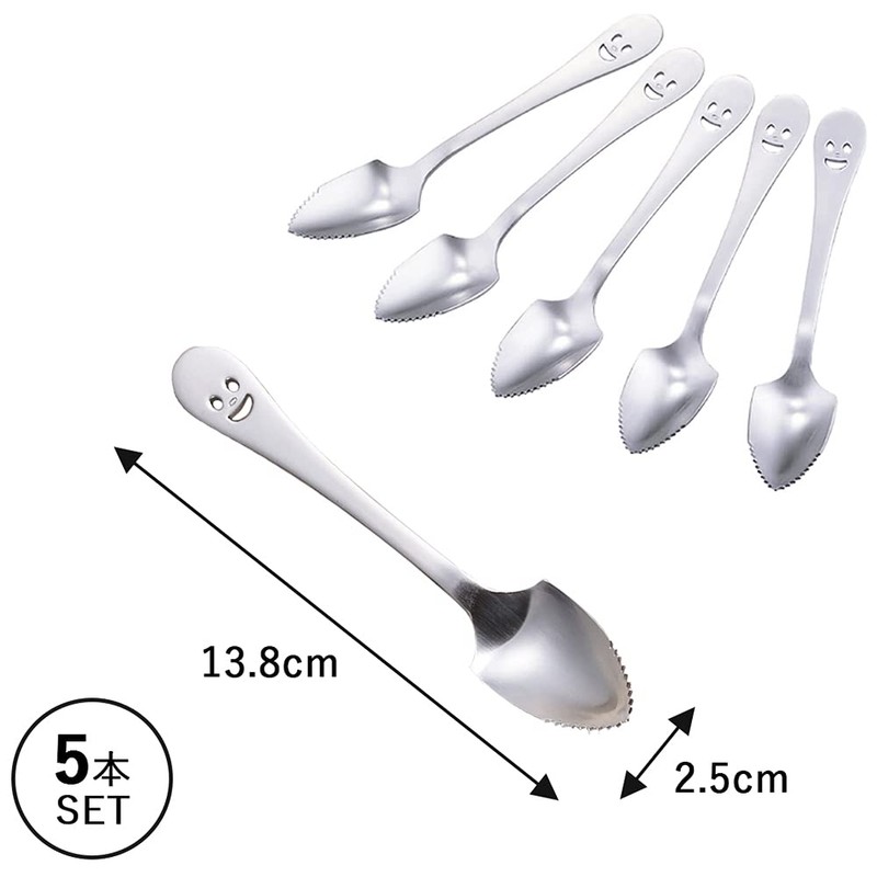 Shimomura 28016 Fruit Spoons, Nico Stainless Steel, Set of 5,