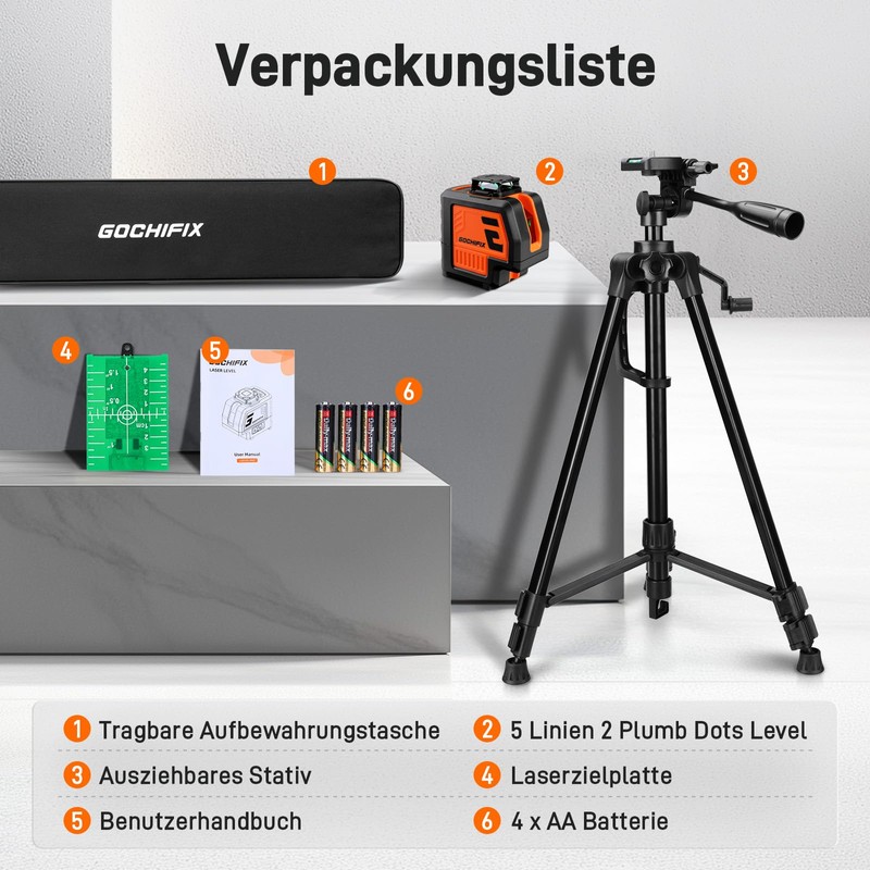 GOCHIFIX 360° Laser Level with Tripod 5 Lines Laser Level