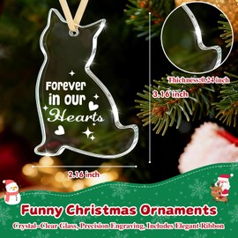 Sensi Blue Cat Memorial Gifts, Loss of Pet Sympathy Gift, Glass Christmas Ornament, Forever In Our Hearts Keepsake, Rainbow Bridge Bereavement Remembrance, Clear Feline Lover Decor, Grieving Cat Lover