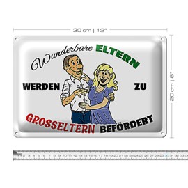 Wunderbare Eltern werden zu Großeltern befördert | Gift Tin Sign for Expectant Grandparents | 30 x 20 cm