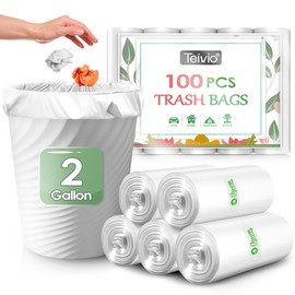 2 Gallon 100 Counts Strong Trash Bags Garbage Bags by Teivio,Small Waste Basket Liners,Bathroom Trash Can Bin Liners, Plastic Bags for home office kitchen Car, Clear