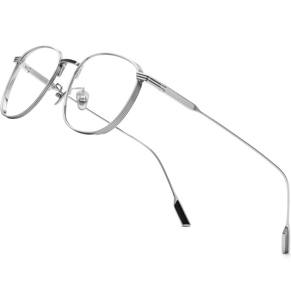 FONEX Marco de gafas de titanio, marco óptico de miopía para hombres y mujeres 8517, Plateado, Mediano