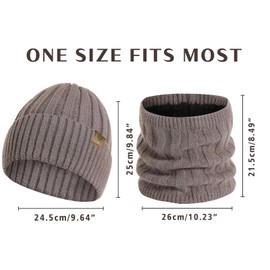 INSISMY Winter Beanie Hat Circle Scarf Set Warm Knitted Hat and Neck Warmer with Thick Fleece Lining for Men Women