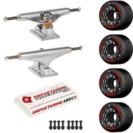 Independent Skateboards Old School Skateboard Pack with 159 Trucks, Powell G-Bones Green Wheels, ABEC 5 Bearings, Mounting Hardware, and Risers, GBones mm A, Stage 11 STD Raw (8.75 Inch)