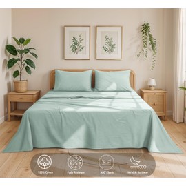 RUVANTI Flannel Sheets Queen Size - Velvety Soft & Comfortable - 100% Cotton Brushed Bed Sheet Set - Deep Pockets 16 Inches - Breathable, Warm & Cozy -4 Pcs- Mint