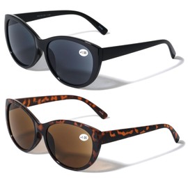 V.W.E. 2 Pairs Women Outdoor Reading Sunglasses Oversized Full Lens Readers Leopard (1 Black 1 Tortoise, 4.00, multiplier_x)