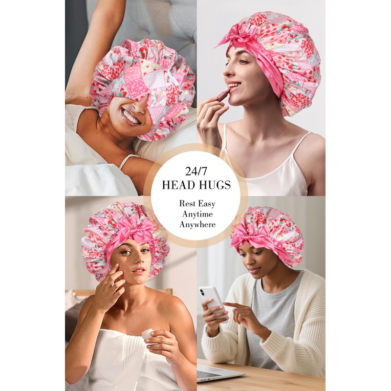 Vettres Double Layer Satin Bonnet for Sleeping with Detachable Eye
