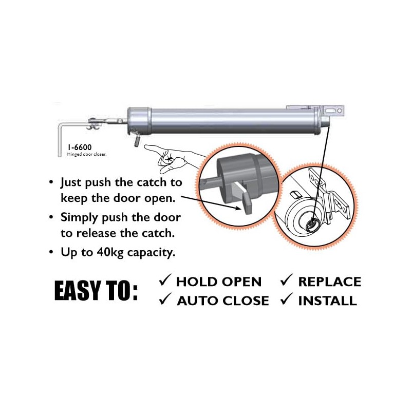 Pneumatic Door Closer, Aluminium Construction, Adjustable Speed, Black