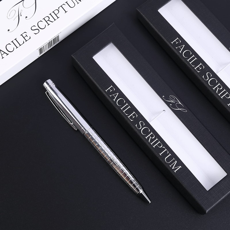 Facile Scriptum Premium Metal Twist Ballpoint Pen, Ice Silver, Gift