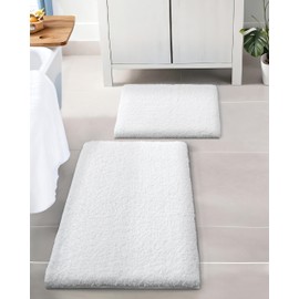 ILANGO White Bathroom Rugs Sets 2 Piece Non Slip Bath Mats Washable for Floor Absorbent Bath Rugs for Tub Shower Fluffy Shaggy Shaggy Bathroom Sets with Rugs and Accessories 17" x 24" + 24" x 36"