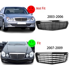 Front Grill Bumper Grille Replacement for 2003 2004 2005 2006 Mercrdes-Benz E-Class W211 E320 E500 E55 AMG, Piano Black