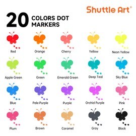 Shuttle Art Dot Marker Pen, 20 Colors, Water-based, 0.4 fl oz (12 ml), For Children, Dotted Color Pen, Water Removable, Easy to Grip, Drawing Supplies, Play Tool, Kindergarten Entrance Celebration,