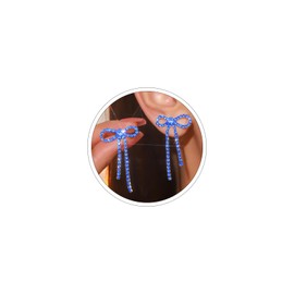 Blue Bow Earrings Valentines Earrings for Women Blue Rhinestone Bow Earrings Bowknot Dangle Earring Sparkly Coquette Jewelry Valentines Day Outfits for Women Wedding Earings for Brides Valentine's Day Gifts for Her (Style 1 - blue)