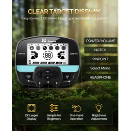 RM RICOMAX Metal Detector for Adults Professional, Higher Accuracy IP68 Waterproof All Metal Detectors Gold and Silver, Bigger LCD Display, 5 Modes, Advanced DSP Chip, 10" Search Coil, Black