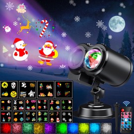 YAZEKY LED Projector Christmas Outdoor 2-in-1 LED Projection Lamp Christmas Outdoor with Remote Control 16 Switchable Patterns 10 Colours Water Wave Effect for Party