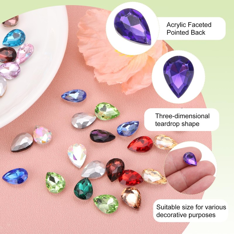 MECCANIXITY 80Pcs 10 x 14 mm Teardrop Rhinestones Acrylic Pointed