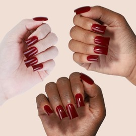 LY LANYOS Press On Nails Duck, Medium Fake Nails, Duck Shaped Glue on Nails, Reusable Supremely Fit Glossy Stick on nails with Nail Glue in 16 Sizes, 32 Pcs, Wine Red