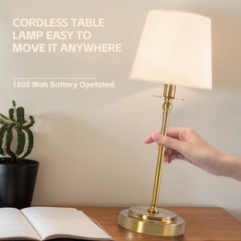 virlvhor Classic Cordless Table Lamp Modern Bedsides Night Lamp, Drum Shade 3-Color Table Lamp Stepless Dimming, Whit Long Rechargeable Battery Life for Home Décor, Gold