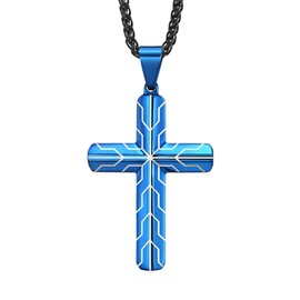 Blue Stainless Steel Cross Necklace for Men, Cool Cross Pendant with 24 Inches Black Box Chain, Men Jewelry(Ia-1pc-4.3blue)