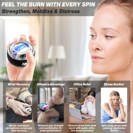 METEOR Wrist Trainer Ball – Auto-Start Gyroscopic Wrist Strengthener, Forearm Exerciser for Strengthening Arms, Fingers – Portable Gyro Ball with Colorful Lighting (Blue)