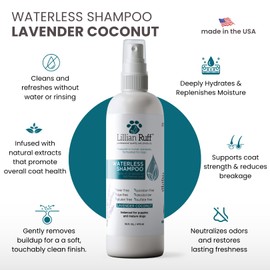 Lillian Ruff Waterless No-Rinse Dog Dry Shampoo Spray with Hydrating Essential Oils - pH-Balanced Dry Shampoo for Dogs - Clean, Condition, Detangle & Deodorize Dry, Sensitive Skin (Lavender Coconut)