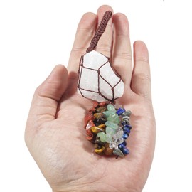Loveliome Rough Gemstone Car Hanging Ornament 7 Chakras Crushed Stones Healing Crystal Home Decor Meditation Yoga, Rock Quartz