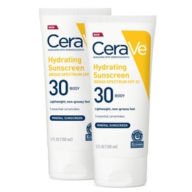 CeraVe 100% Mineral Sunscreen Spf 30 | Body Sunscreen With Zinc oxide & Titanium Dioxide for Sensitive Skin | 5 Oz, Pack Of 2