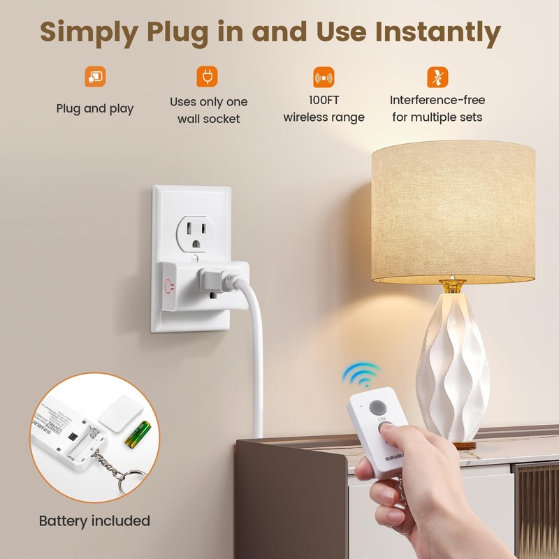 SURAIELEC Remote Control Outlet, Wireless Light Switch - Keychain Remote,