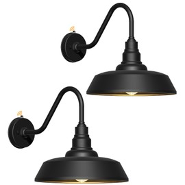 Franing 15 Inch Large Outdoor Gooseneck Barn Light, Dusk to Dawn Barn Lights 2-Pack, Exterior Classic Black Barn Light for Porch, Farmhouse, Garage, Gooseneck Lighting