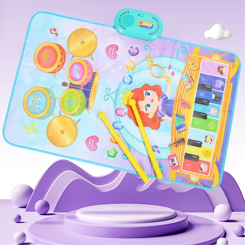 Piano Keyboard Drum Mat with 2 Drumsticks Plastic Waterproof Easy