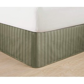 Wrinkle Free - Egyptian Quality Stripe Bed Skirt - Pleated Tailored 14" Drop and Colors, Queen, Green