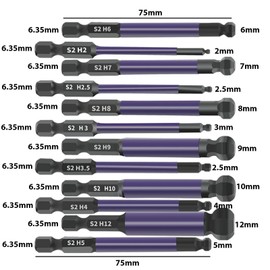 NIYATA 12Pcs Allen Key Bit Set, Hex Bit Set for Drill,S2 Steel Magnetic Allen Key Drill Bits,1/4” Hex Shank,Ball End Allen Key Set for Drill,Hex Screwdriver Set,Ideal for Furniture Assembly
