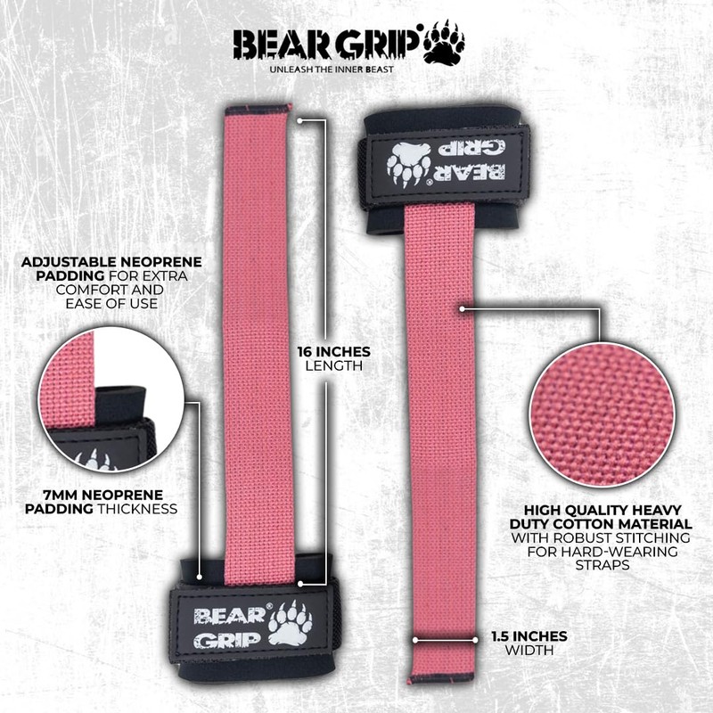 Bear Grip Power Straps Weight Lifting Straps Rose