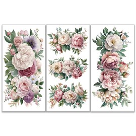 OLYCRAFT 3pcs/Set Blooming Flower Rub on Transfers for Furniture and Crafts 6x12 inch Rose Peonies Furniture Decals Floral Transfer Stickers Rub on Decals for Wood Furniture Home Decor