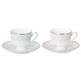 Narumi 97104-20861 Cup & Saucer Set, Aurora, Assorted, Blue & Pink, 7.3 fl oz (210 cc), Set of 2 for Tea & Coffee