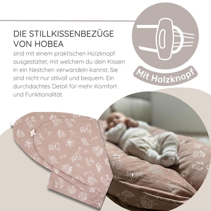 HOBEA-Germany Cover for Breastfeeding Pillow, 190 cm Designs, Grey with