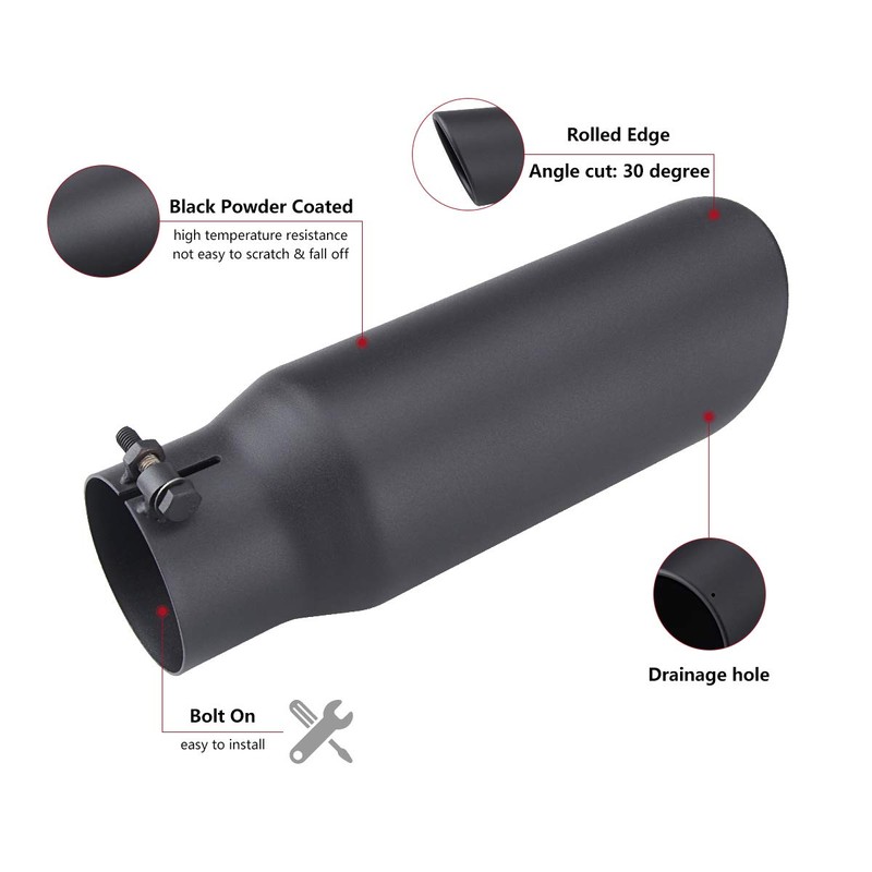 LCGP 3" Inlet Black Exhaust Tip,3" x 4" x 12"