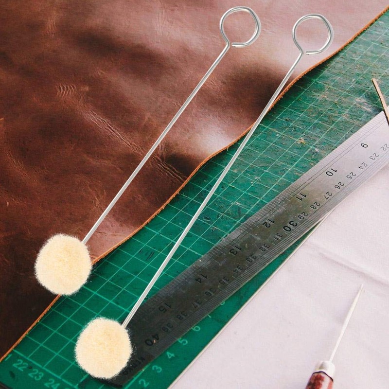 50pcs Leather Dyeing Tool, Wool Dust Swabs with Metal Handle